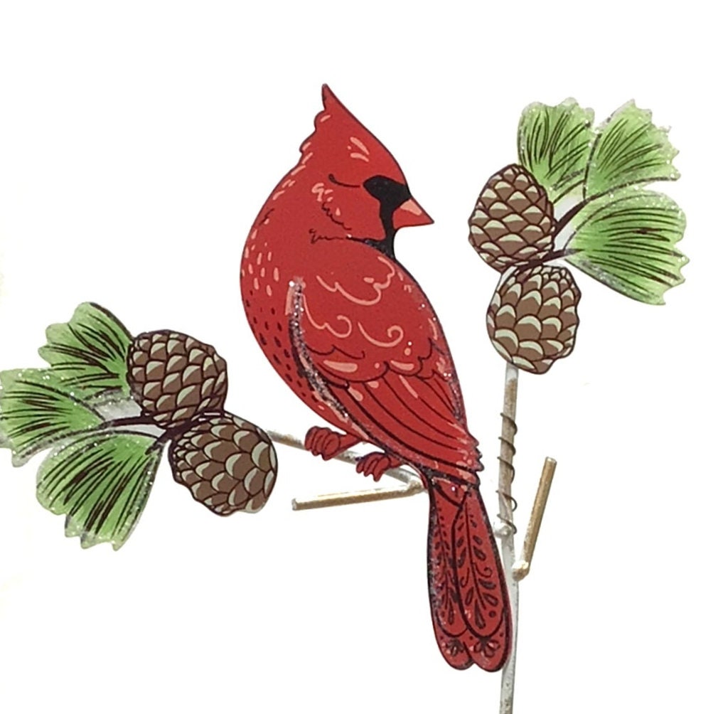 Cardinal and Pine cones Outdoor Stake | 26