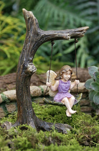 Miniature girl Fairy sitting in a tree swing Fairy Garden Supplies and accessories for Doll house