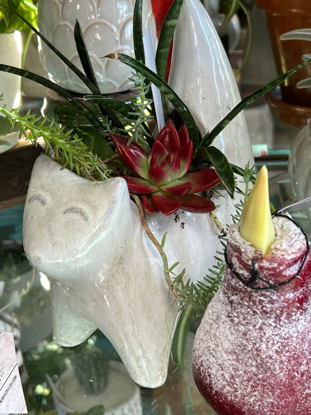 White Cat Planter for succulents small ceramic Retro kitten flower pot
