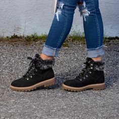 Corkys Challenge Black Boots | Women’s Black suede boots |  Fur Trim