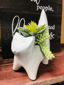 White Cat Planter for succulents small ceramic Retro kitten flower pot