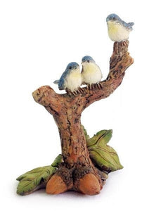 Trio of Bluebirds on a Tree Stump Dollhouse Fairy Garden Accessory figurine