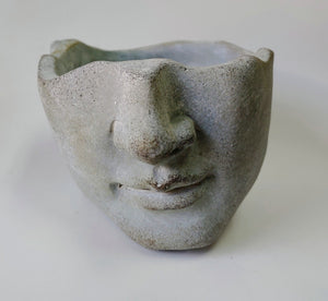 Cement Man Head Planter |  Face Shaped Flower Pot 7"