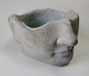 Cement Man Head Planter |  Face Shaped Flower Pot 7"