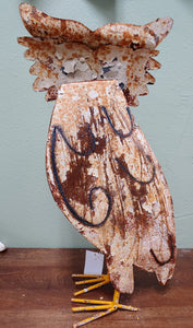 Metal Barn Owl Distressed Vintage Look stand yard art