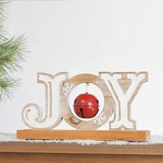 Christmas " JOY " Wooden Sign with Red Jingle Bell