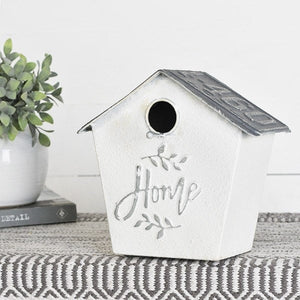 Metal Tin White Birdhouse Rustic wall hanging
