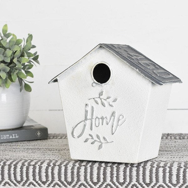 Metal Tin White Birdhouse Rustic wall hanging
