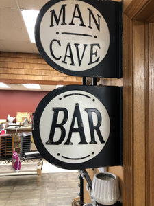 Bar sign Metal wall hanging B & W vintage double sided