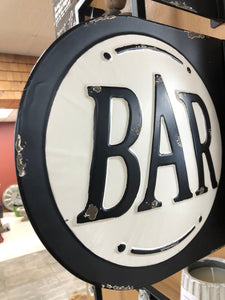 Bar sign | Metal wall hanging B & W | Vintage retro look | Round | Double sided | 3-D
