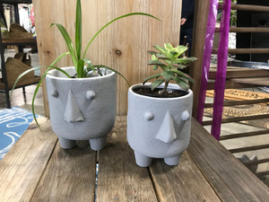 Gray Footed Face Planter Pot for your succulents, house plants Large and Small