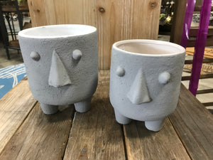 Gray and White Footed Face Planter Pot for succulents or house plants