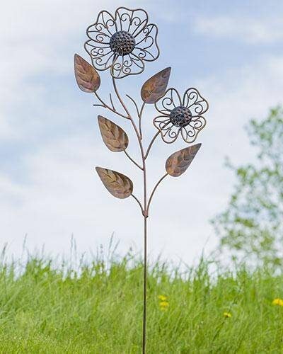Copper Metal Garden Stake with 2 Pansy Flowers