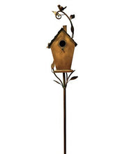 Load image into Gallery viewer, Staked Copper Birdhouse &quot; Holly &quot; 70&quot; tall Attached Post Bird Lover&#39;s Gift