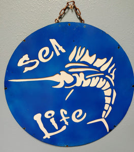 Sea Life metal Marlin Round Metal Outdoor Sign 23 in. diameter