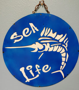 Outdoor Round Metal Sign | "Sea Life"  23 in. diameter | Perfect Father's Day Gift