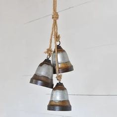 Vintage Holiday Bells Set of 3 bells on a Rope Hanger