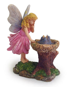 Little Girl Fairy with Baby Bluebirds nest Miniature Dollhouse Fairy Garden