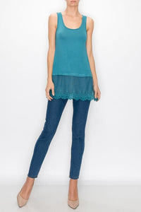 Teal lace trim Tank top Origami | Tunic | S-2XL