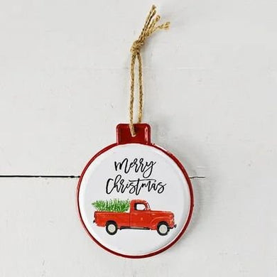 Red Truck Christmas Ornament metal gift Merry Christmas saying