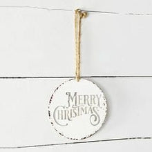 Load image into Gallery viewer, Tin merry christmas ornament cut out classic design