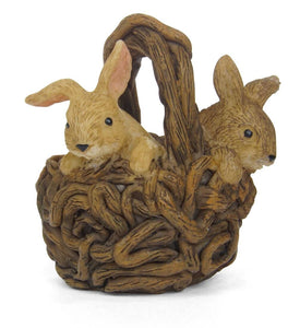 Miniature Bunnies in a basket | bunny basket | Fairy Garden Supplies and Accessories