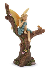 Fairy Girl Daydreaming in a tree with her Woodland Bird friend  Fairy Garden Miniature DIY Dollhouse Accessory