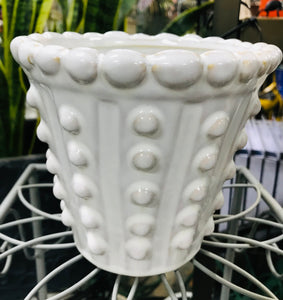Small White Ceramic planter for succulents Glazed Hobnail Design planter