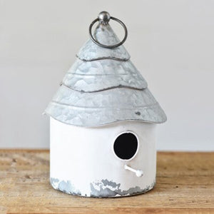 White French Inspired Hanging Metal Birdhouse