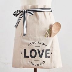 Kitchen Apron Love| Food Is My Love Language Waist Cotton Apron | Cooking and Baking | Foodie gift for Mothers Day