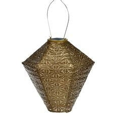 Indoor/Outdoor Garden Lantern LED |  Gold Diamond Shape 28 cm | Remote Battery Operated | LUM109