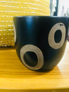 Modern Black Ceramic Planter with Brown Circle accents 5" tall  Succulent Flower Planter Pot