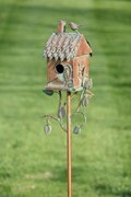 Load image into Gallery viewer, Copper birdhouse garden stake | Chimney | Country Style Metal Bird house