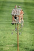 Copper birdhouse garden stake | Chimney | Country Style Metal Bird house