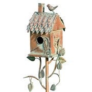 Copper birdhouse garden stake | Chimney | Country Style Metal Bird house