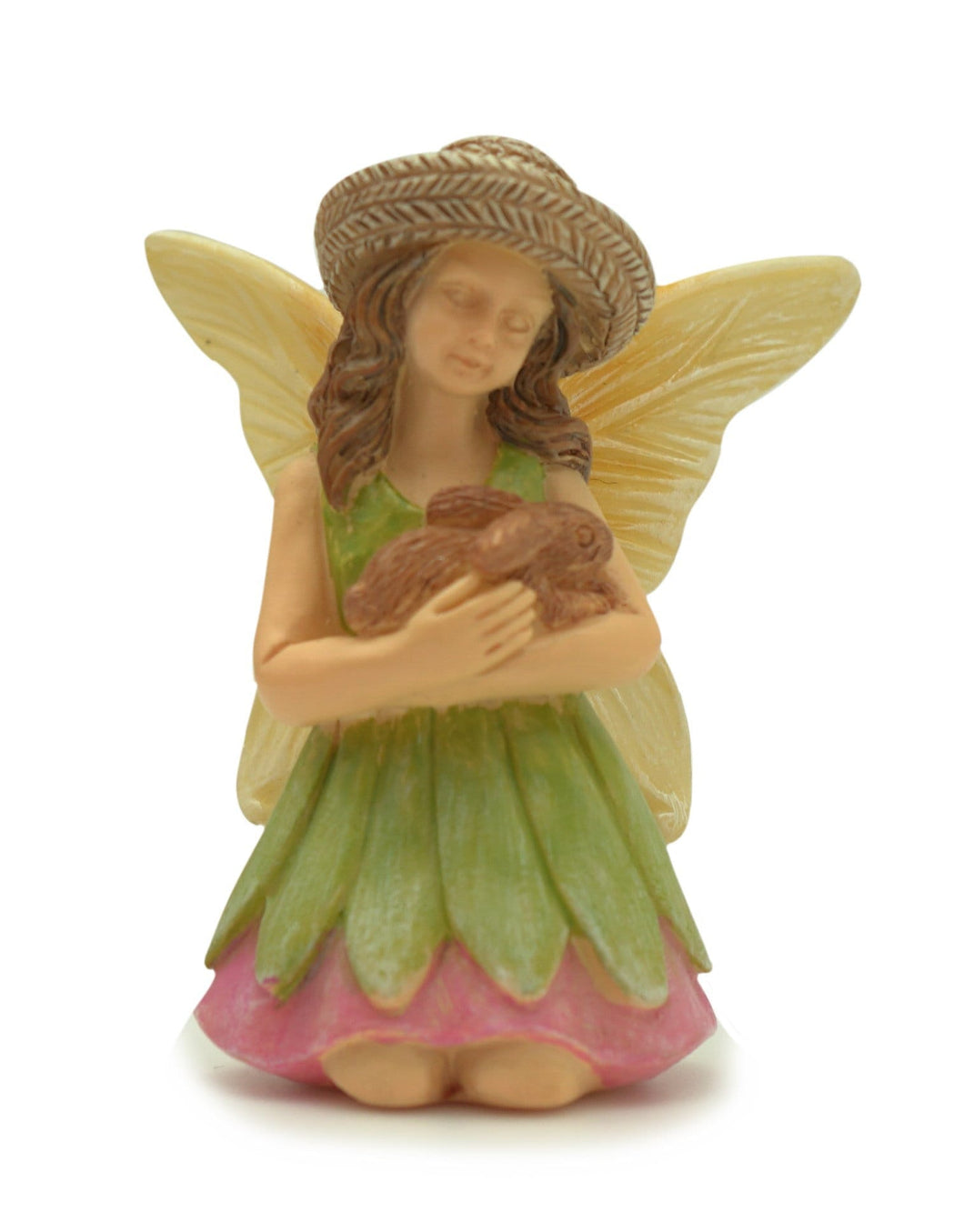 Bunny Fairy Girl in a Bonnet Holding her precious bunny friend Fairy Garden Dollhouse Accessory Girl with Animal Fairy MG423
