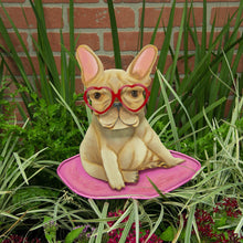 Load image into Gallery viewer, Frenchie Bulldog with heart shaped glasses Valentines Day Garden Stake |  12 inches