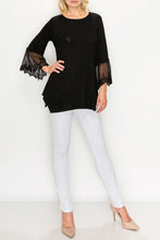 Load image into Gallery viewer, Black 3/4 sleeve lacey trim top Flowing S - 2XL