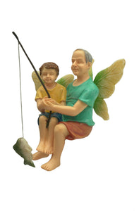 Grandpa Dad and Boy Son Grandchild Grandson Fairy Fishing together by a Pond Lake Stream | MG425