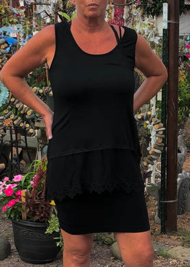 Black lace trim Tank top Origami Tunic S-2XL