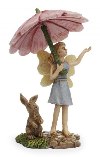 Girl Mom Fairy Holding an umbrella Sheltering her rabbit friend from the rain Dollhouse Fairy Garden Accessory