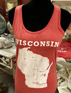 Wisconsin Tank Top | Red Racer Back with Towns