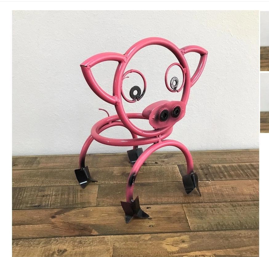 Pink Metal Pig Shaped Plant Stand