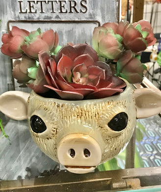 Adorable Ceramic Pig Planter | Country Charm | Pig Lover's gift