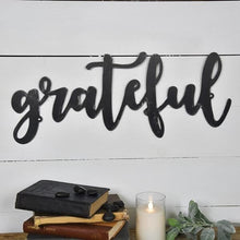 Load image into Gallery viewer, Grateful Metal Sign Cursive Script Inspirational