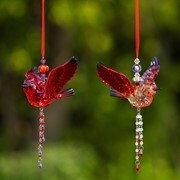 Cardinal Male or Female Acrylic Sun Catcher Ornaments with Beaded Tassels Indoor or Outdoor Hanging Art