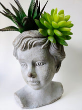 Load image into Gallery viewer, Weathered Cast Cement Young Boy Child Bust Indoor Outdoor Head Plant Pot Planter