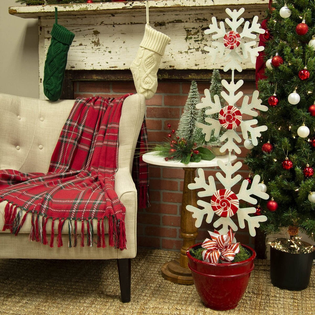 Snowflake Topiary With Peppermint Candies Metal Garden Stake for Porch Pots