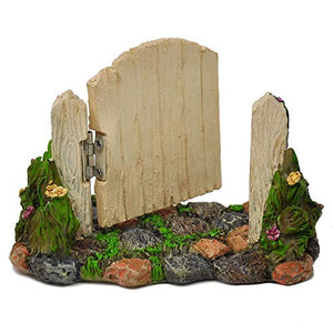 Miniature White Fence Gate | Hinged Vintage White on a rocky path l MG376