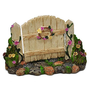 Miniature White Fence Gate | Hinged Vintage White on a rocky path l MG376